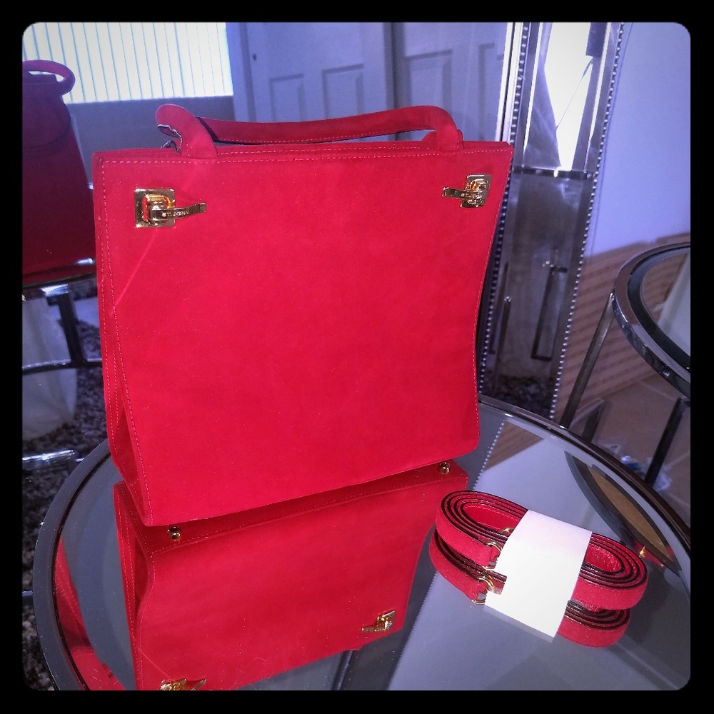 Red Suede St. John's purse with strap